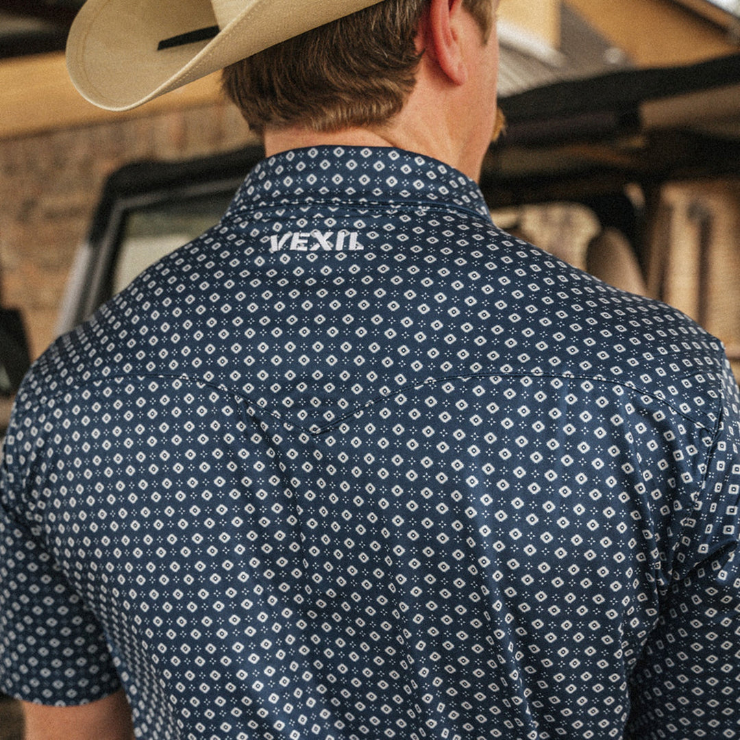 Vexil Men's Navy Tribal Western Pearl Snap Polo - West 20 Saddle Co.