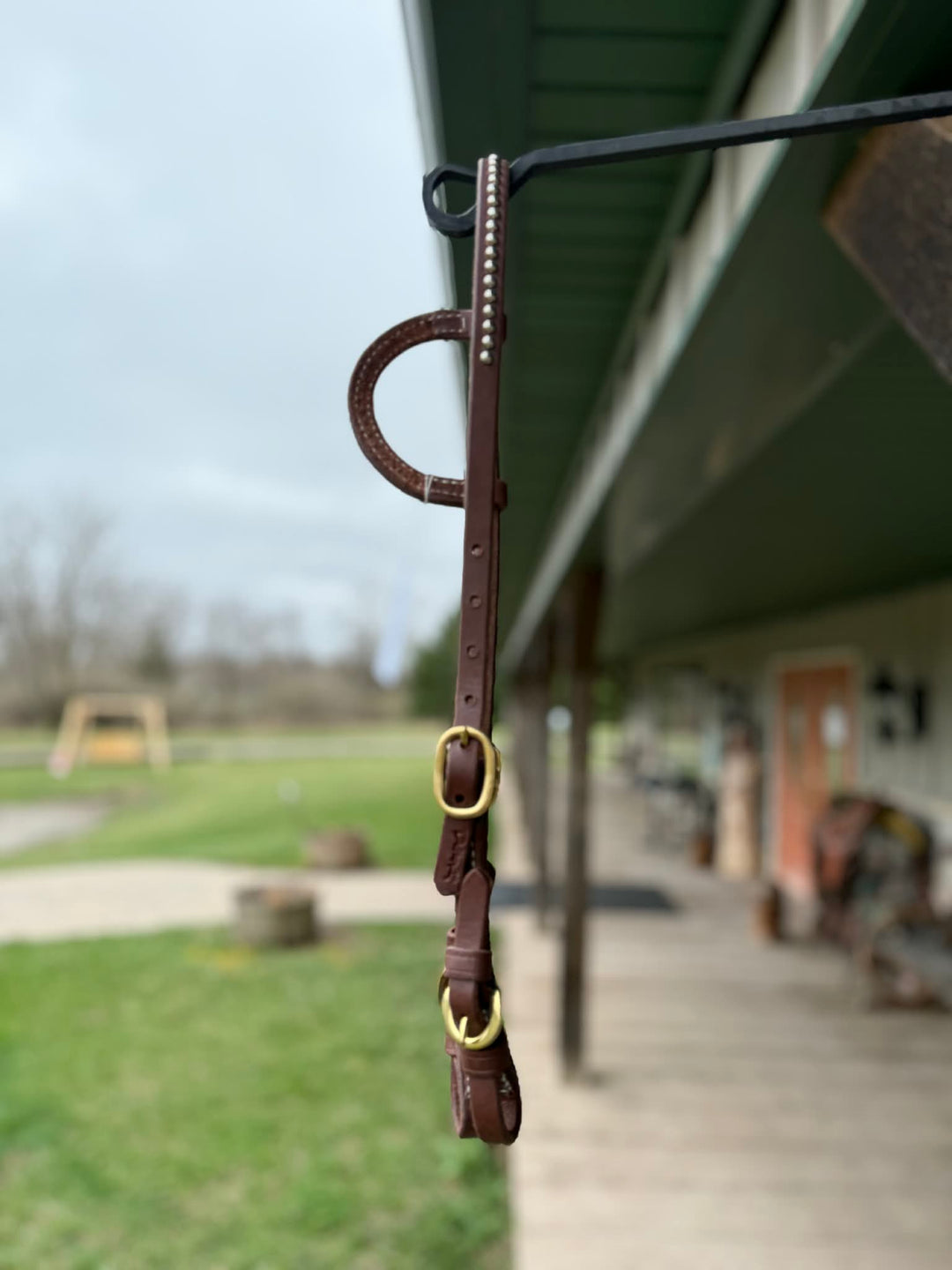 Dutton Bits Silver Stud and Double Stitched One Ear Headstall with Buckles