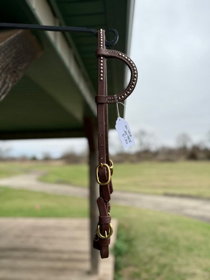 Dutton Bits Silver Stud and Double Stitched One Ear Headstall with Buckles