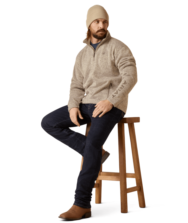 Ariat Men's Beige Caldwell Logo 1/4 Zip Sweater