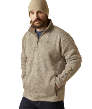Ariat Men's Beige Caldwell Logo 1/4 Zip Sweater