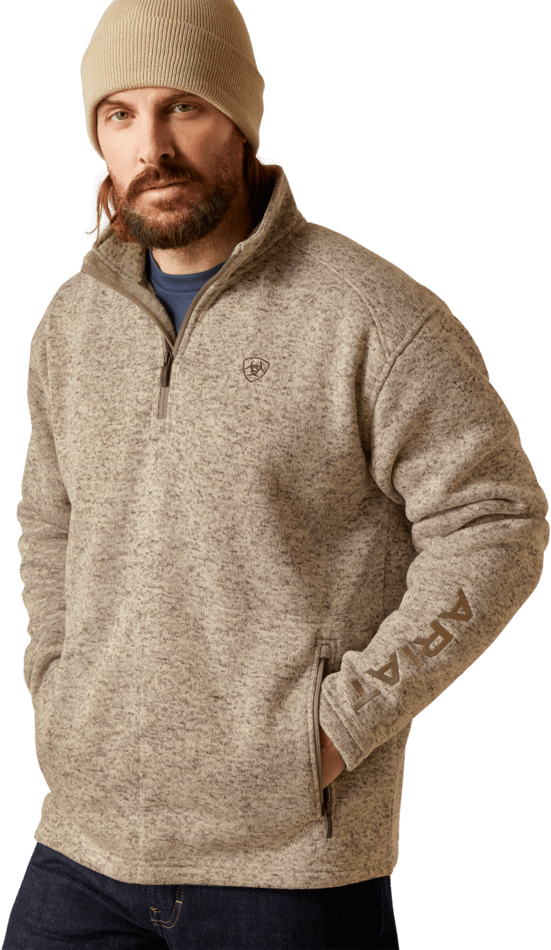 Ariat Men's Beige Caldwell Logo 1/4 Zip Sweater