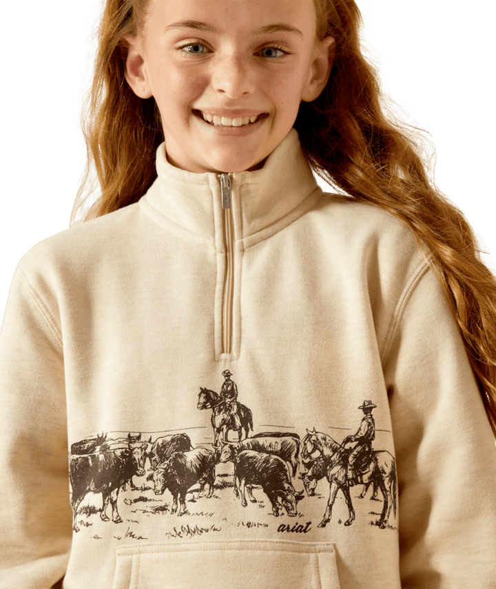 Ariat Girl's Oatmeal Pasture 1/4 Zip Sweatshirt