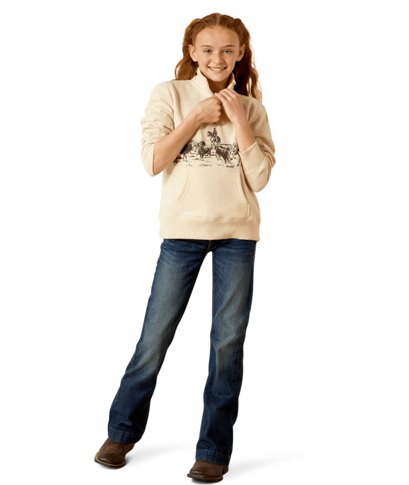 Ariat Girl's Oatmeal Pasture 1/4 Zip Sweatshirt