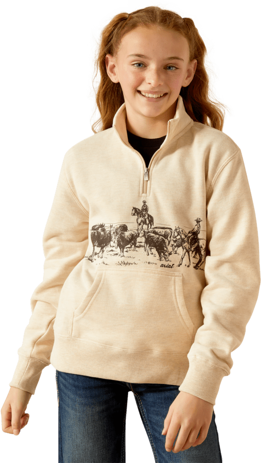 Ariat Girl's Oatmeal Pasture 1/4 Zip Sweatshirt