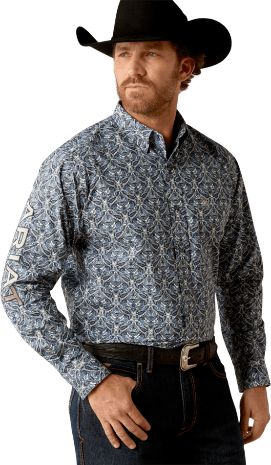 off the shoulder white dress Ariat Men's Team Orlando Classic Fit Blue & Tan Long Sleeve Shirt