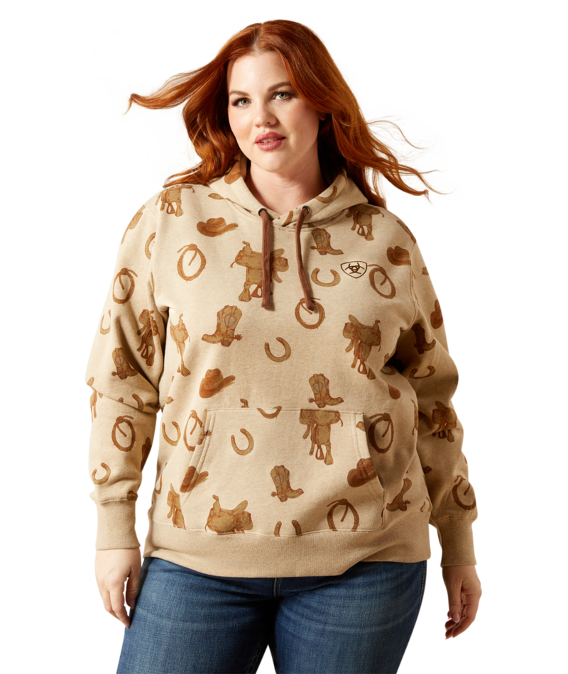 Ariat Women's Savannah Tan Heather Logo 2.0 Printed Hoodie