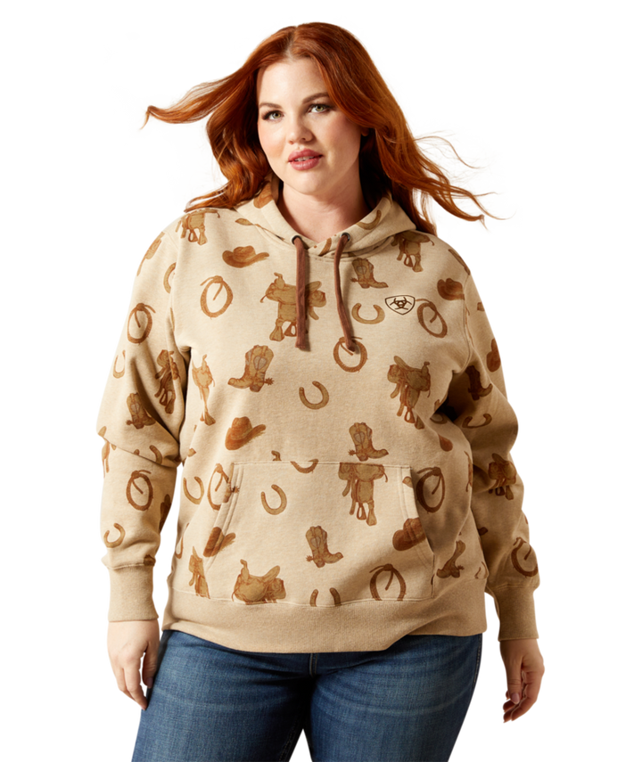 Ariat Women's Savannah Tan Heather Logo 2.0 Printed Hoodie
