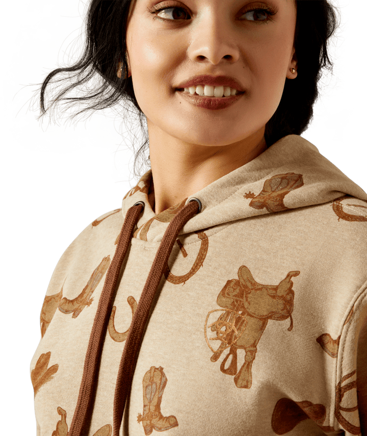 Ariat Women's Savannah Tan Heather Logo 2.0 Printed Hoodie