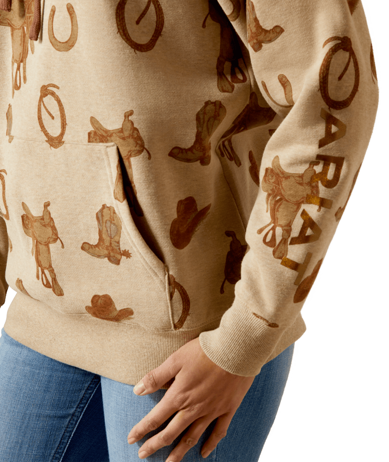 Ariat Women's Savannah Tan Heather Logo 2.0 Printed Hoodie