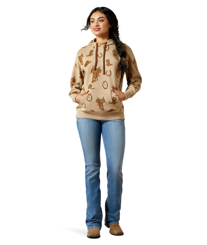 Ariat Women's Savannah Tan Heather Logo 2.0 Printed Hoodie