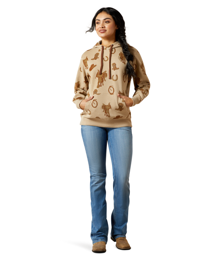 Ariat Women's Savannah Tan Heather Logo 2.0 Printed Hoodie