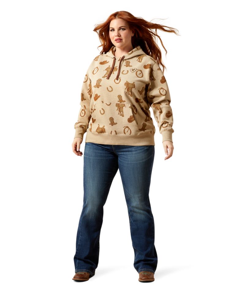 Ariat Women's Savannah Tan Heather Logo 2.0 Printed Hoodie