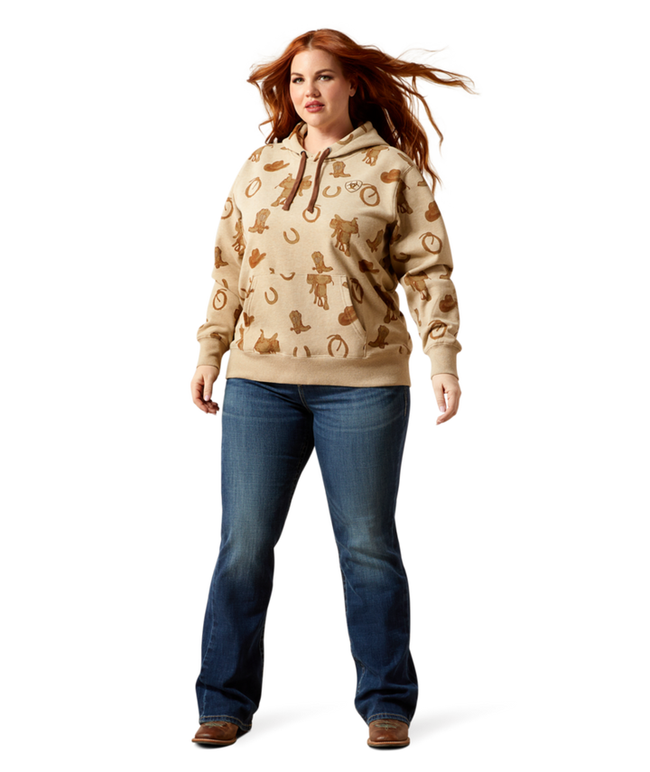 Ariat Women's Savannah Tan Heather Logo 2.0 Printed Hoodie