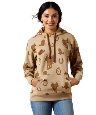 Ariat Women's Savannah Tan Heather Logo 2.0 Printed Hoodie
