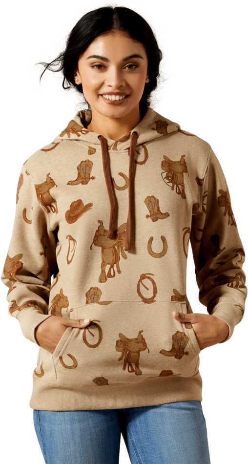 Ariat Women's Savannah Tan Heather Logo 2.0 Printed Hoodie