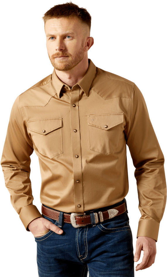 Ariat Men's Khaki Solid Twill Fitted Shirt
