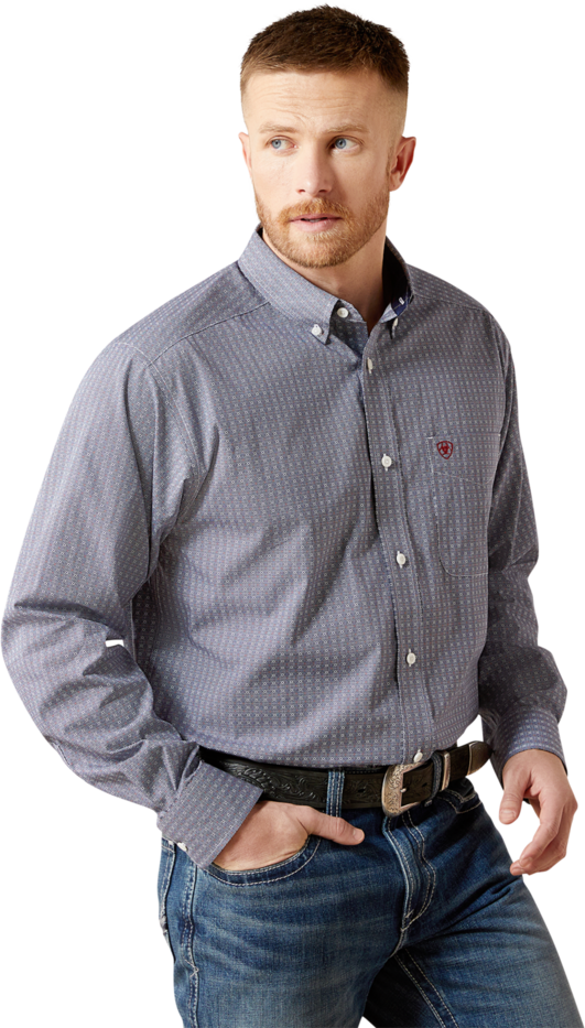 Ariat Men's Navy Wrinkle Free Bowen Classic Fit Shirt