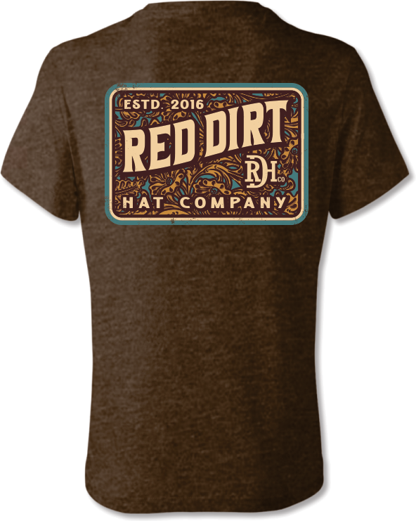 Red Dirt Hat Co Heather Brown Tooled Leather Tee
