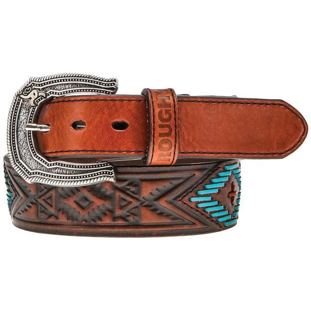 Hooey Choctaw Roughy Tooled Belt with Turquoise Lacing