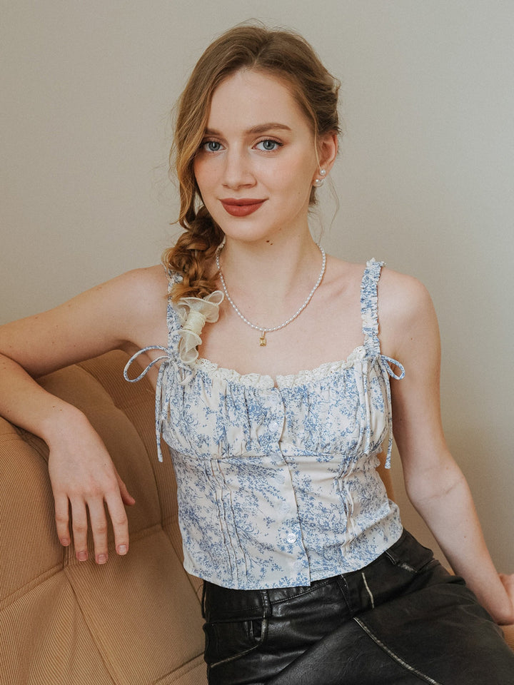 Rosie Posie Women's Toile Print Corset Style Top