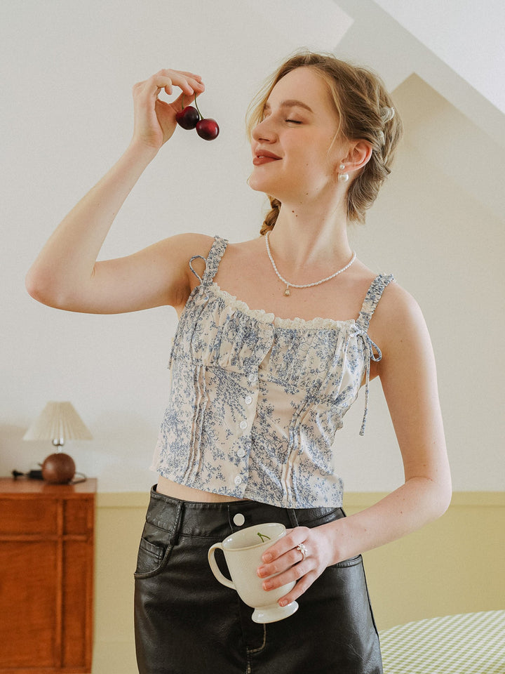 Rosie Posie Women's Toile Print Corset Style Top