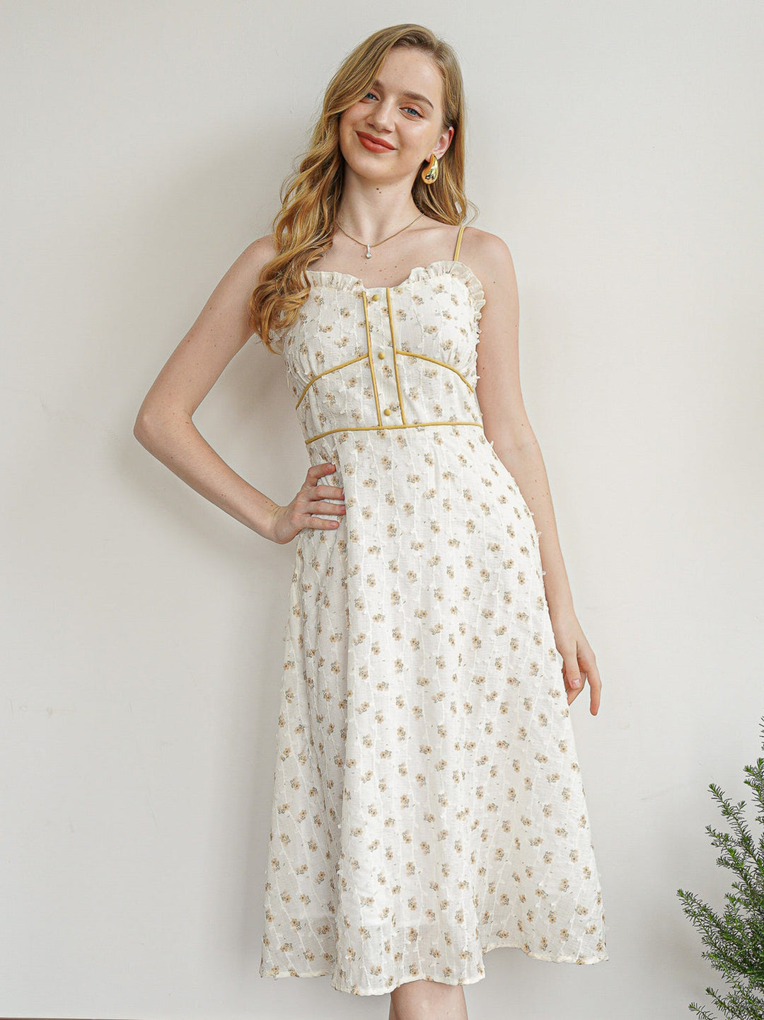 Rosie Posie Women's Yellow Floral Midi Dress Medium Rosie Posie Women's Yellow Floral Midi Dress Medium