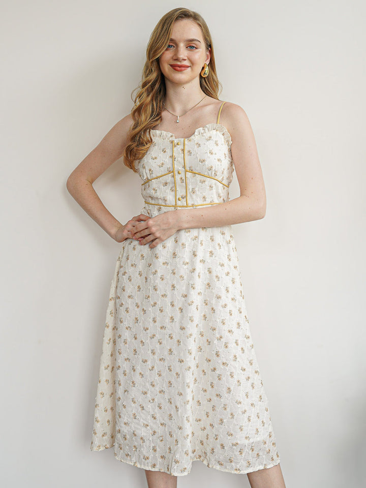 Rosie Posie Women's Yellow Floral Midi Dress