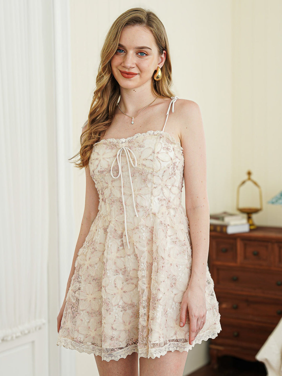 Rosie Posie Women's Blush Shimmer Floral Lace A-Line Dress