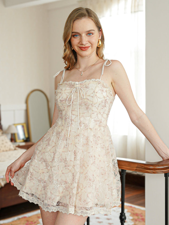 Rosie Posie Women's Blush Shimmer Floral Lace A-Line Dress
