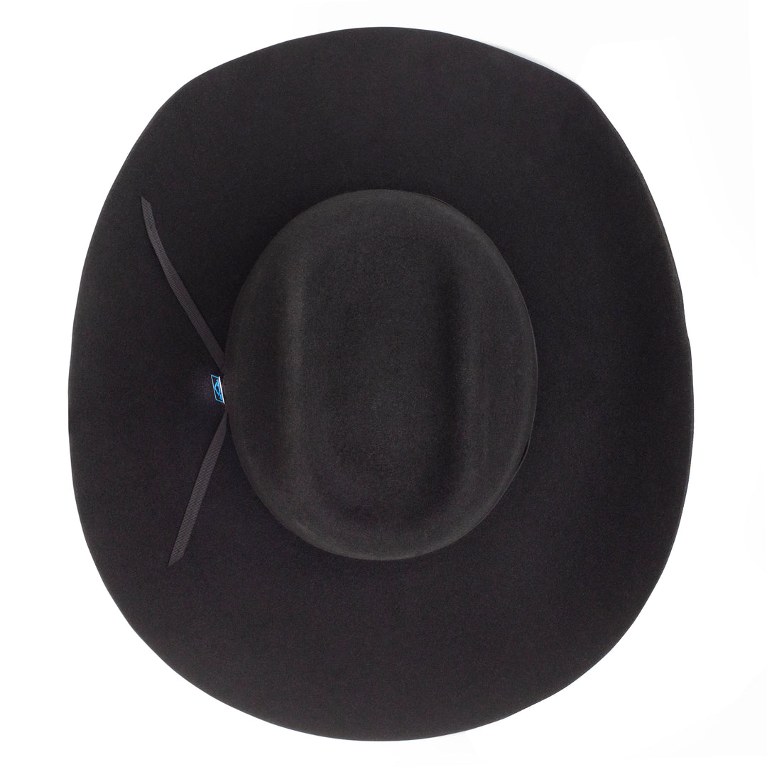 Resistol 9th Round black felt Western hat with a wide brim and classic cowboy style, featuring a decorative hatband.