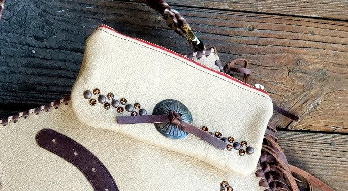 KurtMen Natural Pebble with Bronze Concho Wristlet