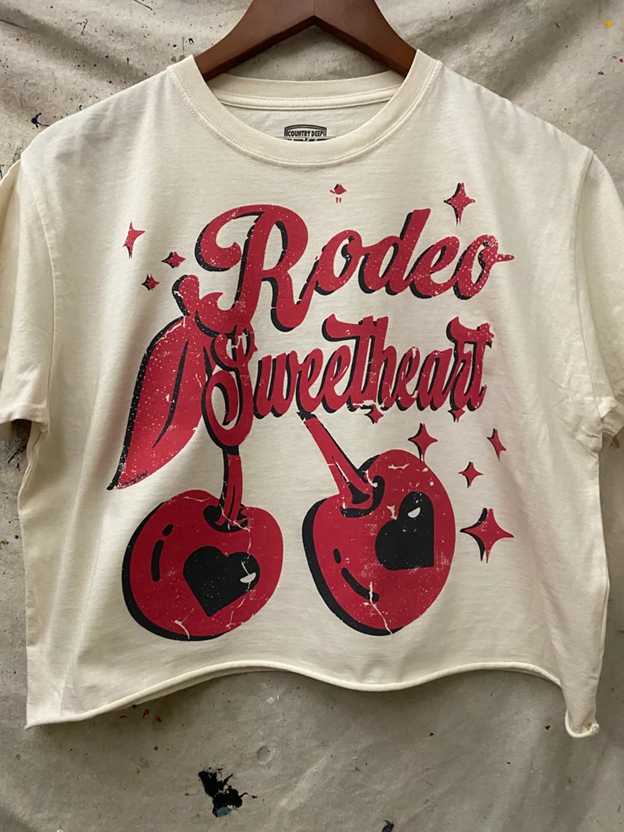 Country Deep Women's Natural Rodeo Sweetheart Crop Tee