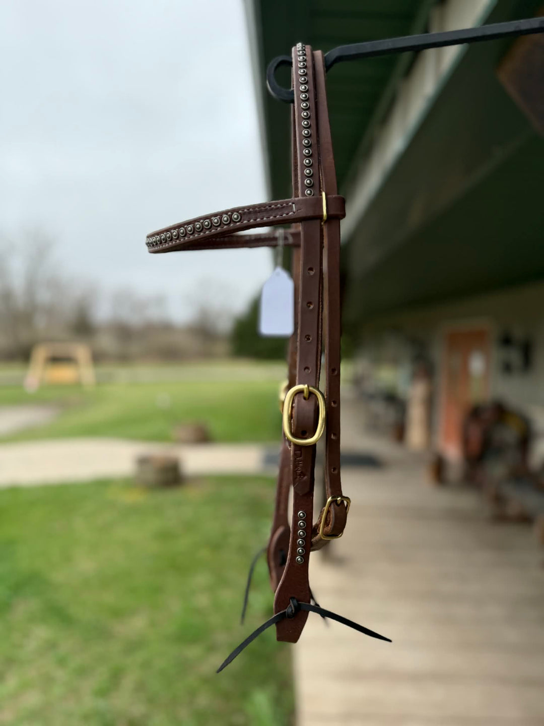 Dutton Bits Double Stitched Browband Headstall with Silver Rope Edge Dots