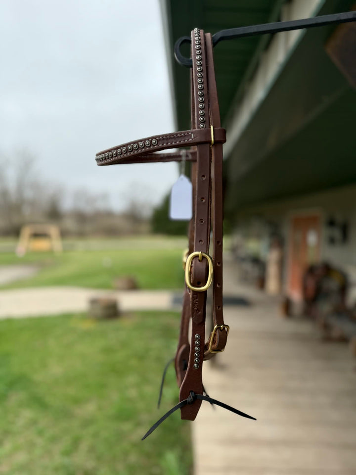 Dutton Bits Double Stitched Browband Headstall with Silver Rope Edge Dots