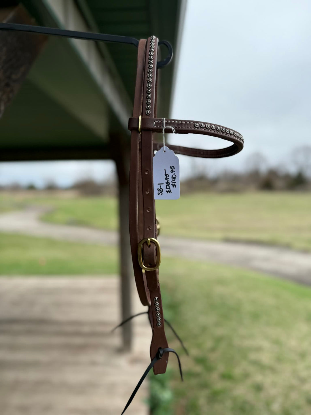 Dutton Bits Double Stitched Browband Headstall with Silver Rope Edge Dots