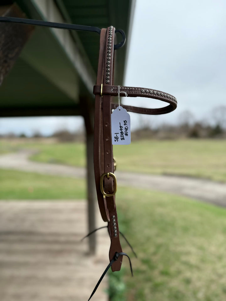 Dutton Bits Double Stitched Browband Headstall with Silver Rope Edge Dots