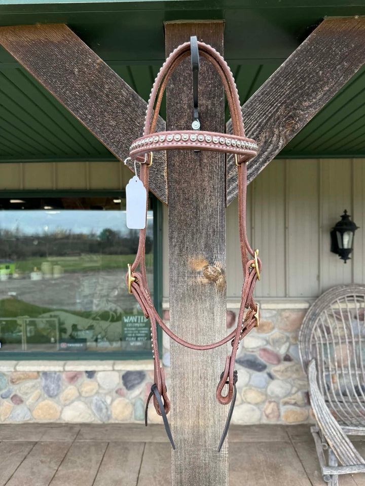 Dutton Bits Double Stitched Browband Headstall with Silver Rope Edge Dots