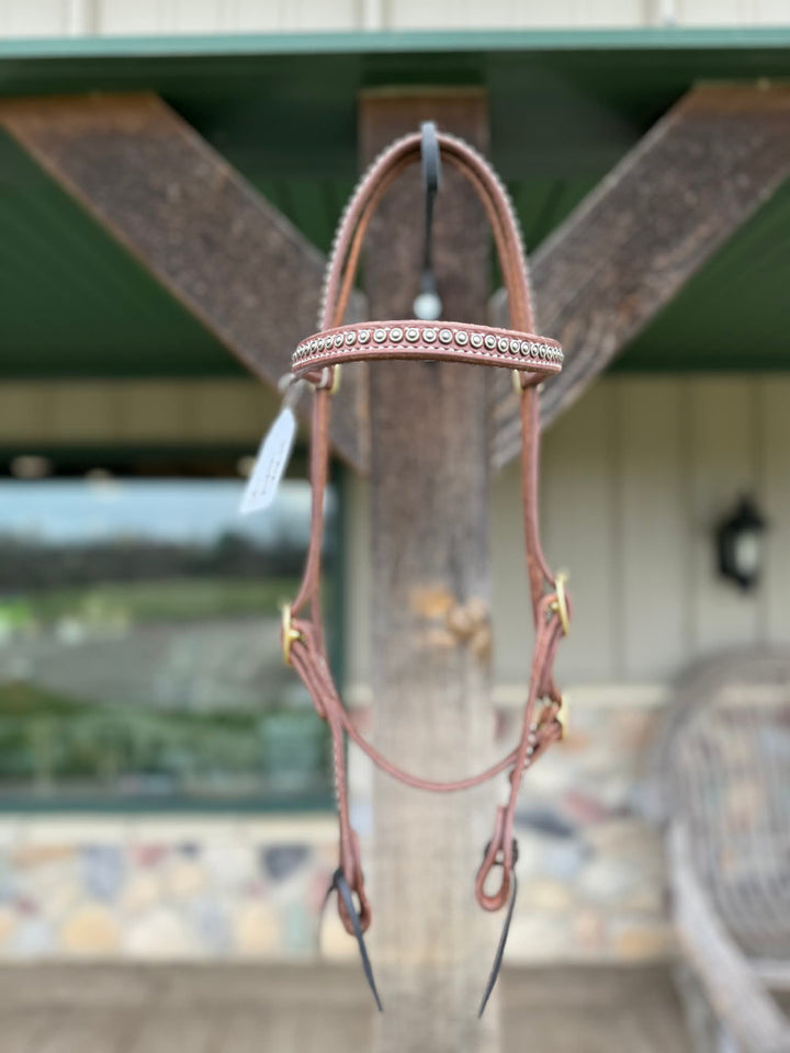Dutton Bits Double Stitched Browband Headstall with Silver Rope Edge Dots