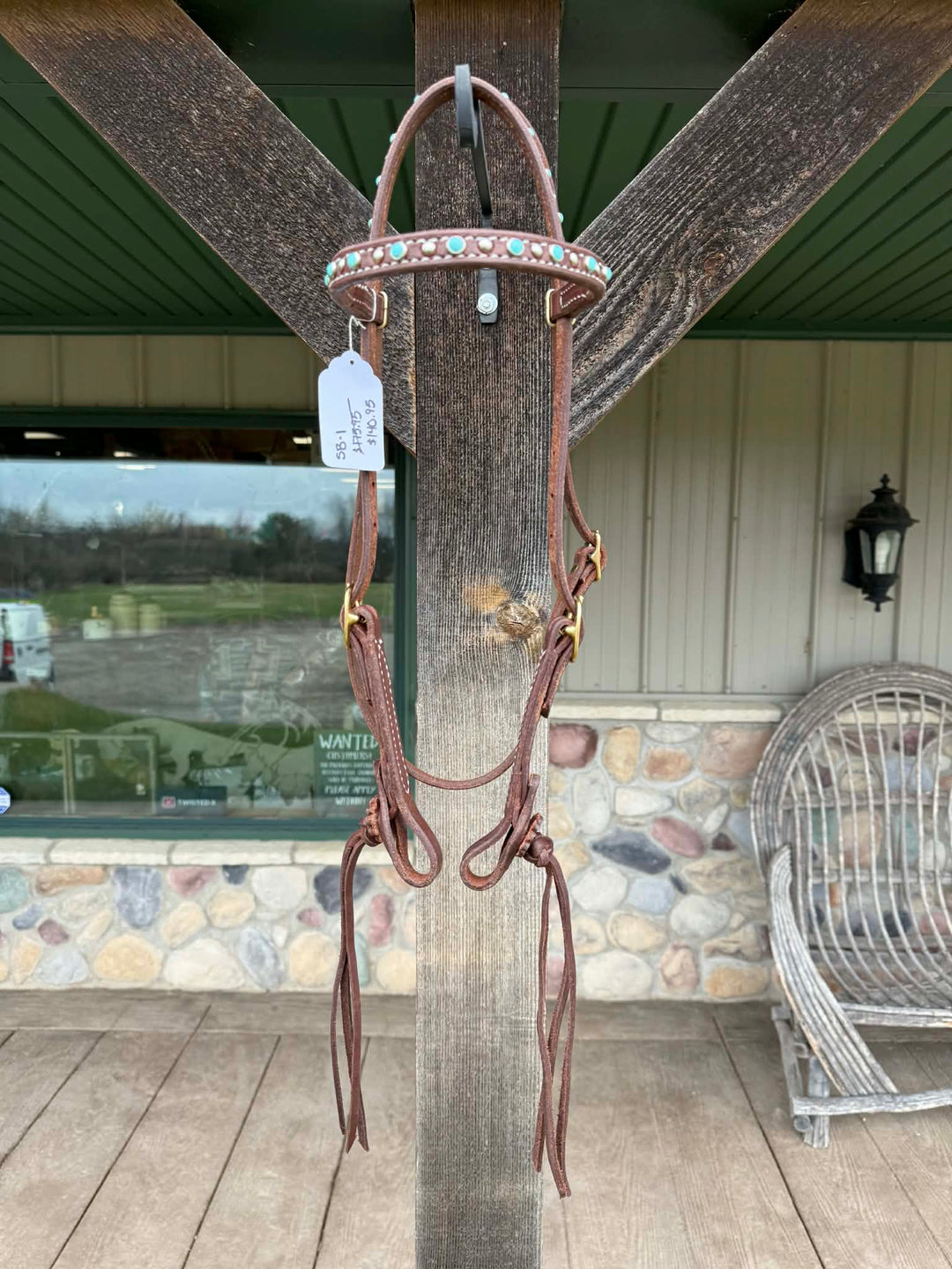 Dutton Bits Turquoise Dotted and Double Stitched Browband Headstall with Rattlesnake Knots
