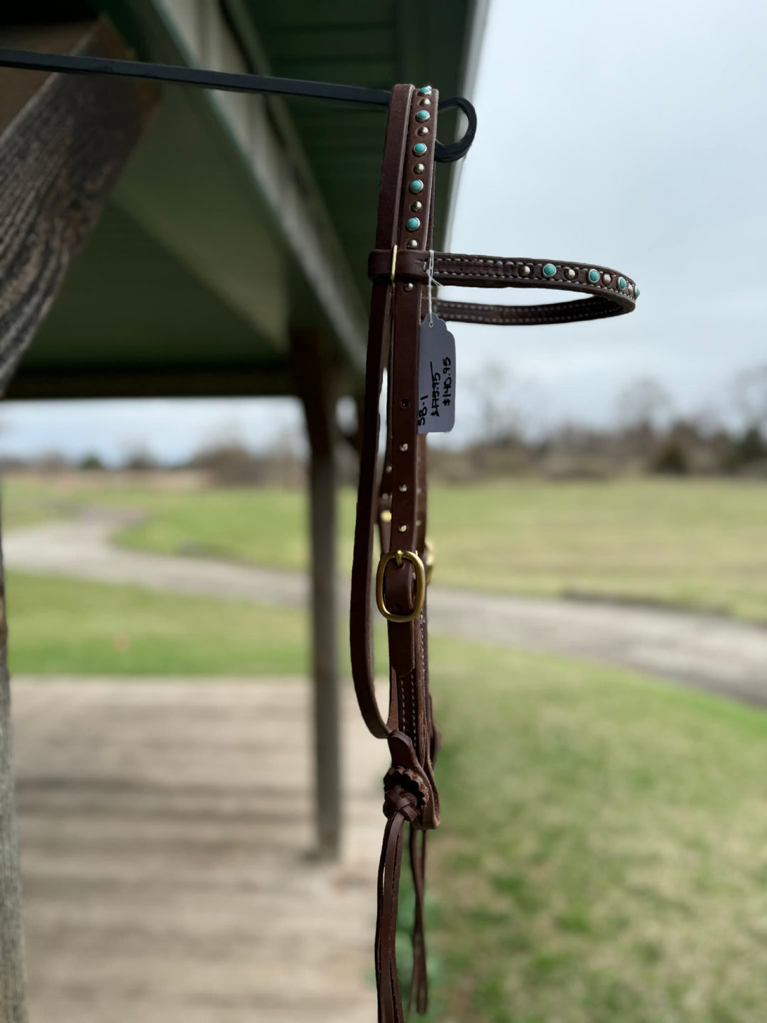 Dutton Bits Turquoise Dotted and Double Stitched Browband Headstall with Rattlesnake Knots