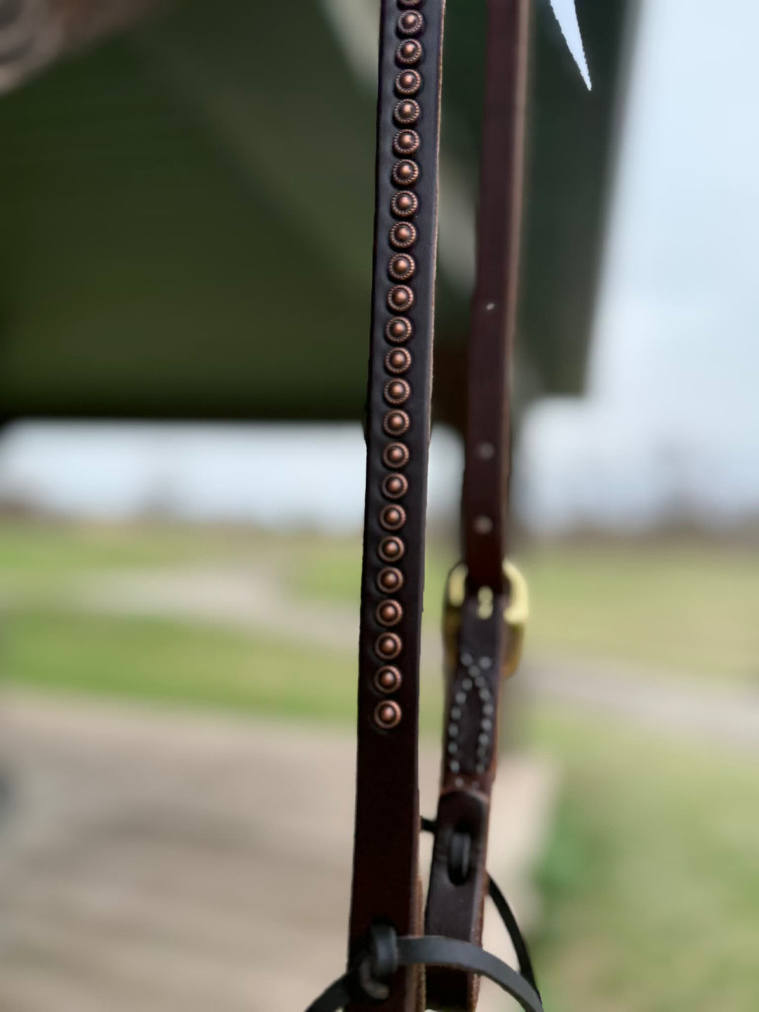 Dutton Bits Single Rolled Ear Headstall with Copper Rope Edge Dots