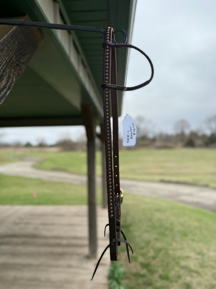 Dutton Bits Single Rolled Ear Headstall with Copper Rope Edge Dots