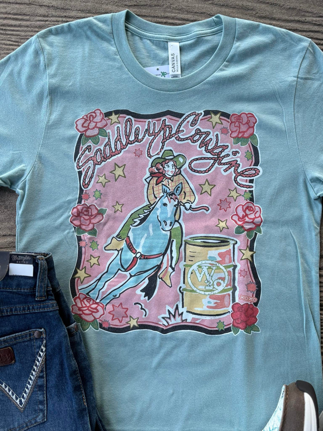 West 20 Dusty Blue Saddle Up Cowgirl Tee