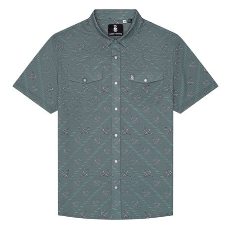 Raised By Coyotes Men's Grey Sidewinder Pearl Snap Short Sleeve Shirt