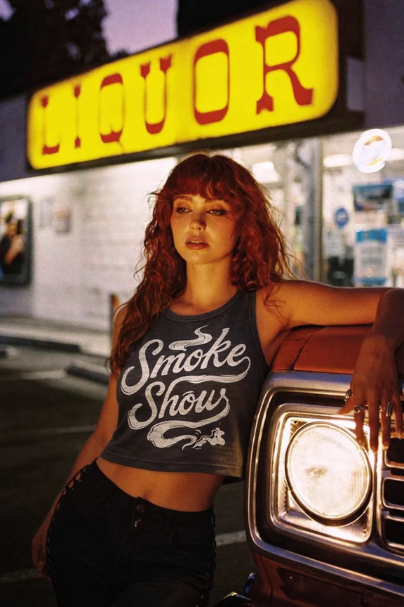 Country Deep Women's Black Smoke Show Muscle Crop Tee