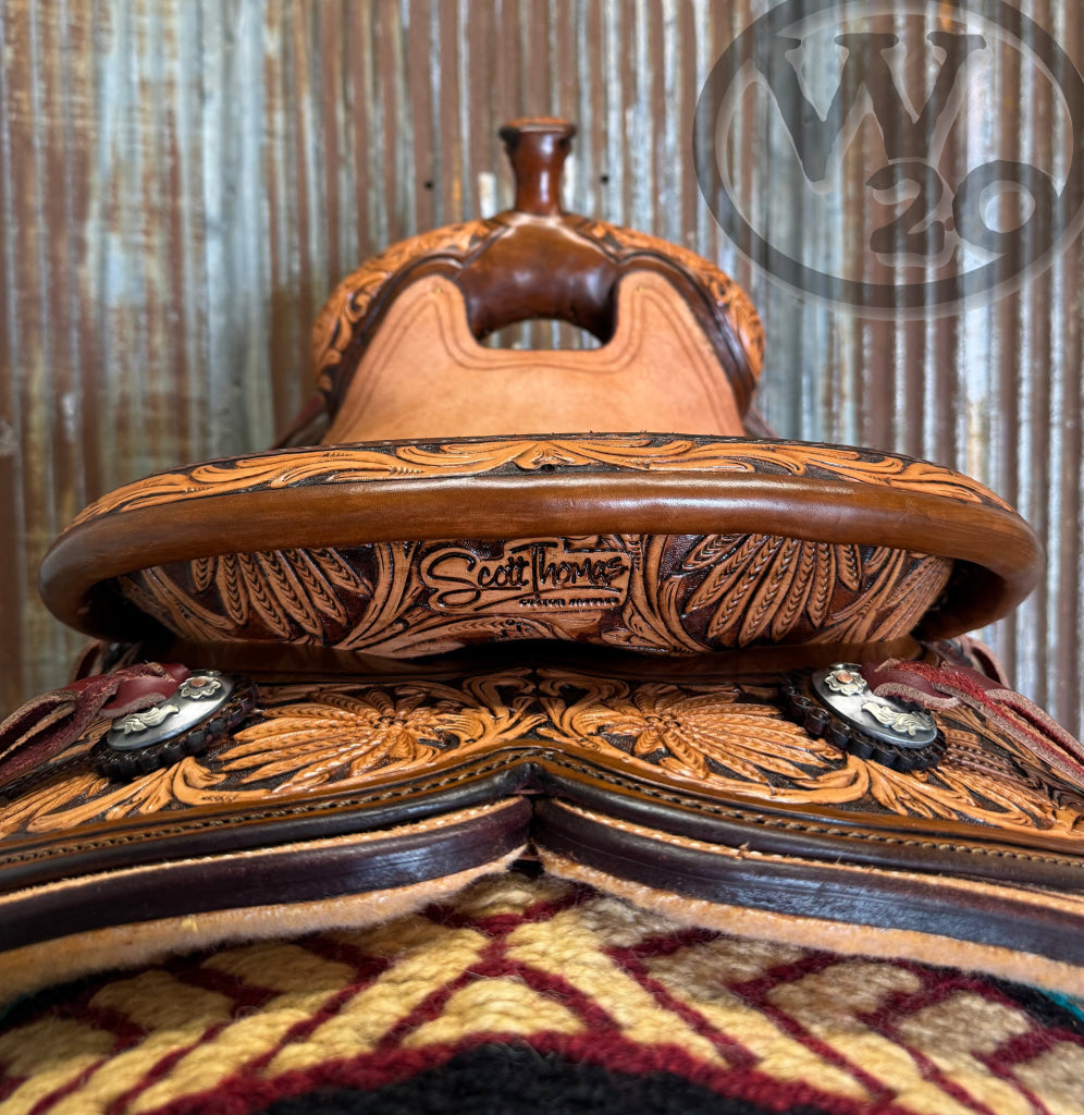 Scott Thomas Custom Round Skirt Vintage and Roughout Working Cowhorse Saddle Western Saddle