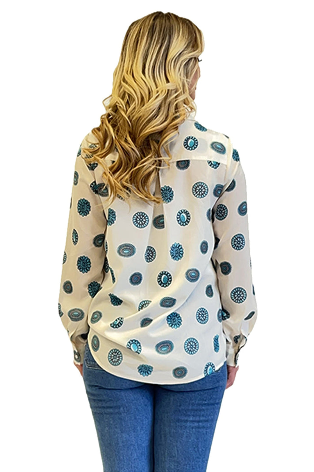 Fashion Express Women's Turquoise Concho Print Button Down Shirt
