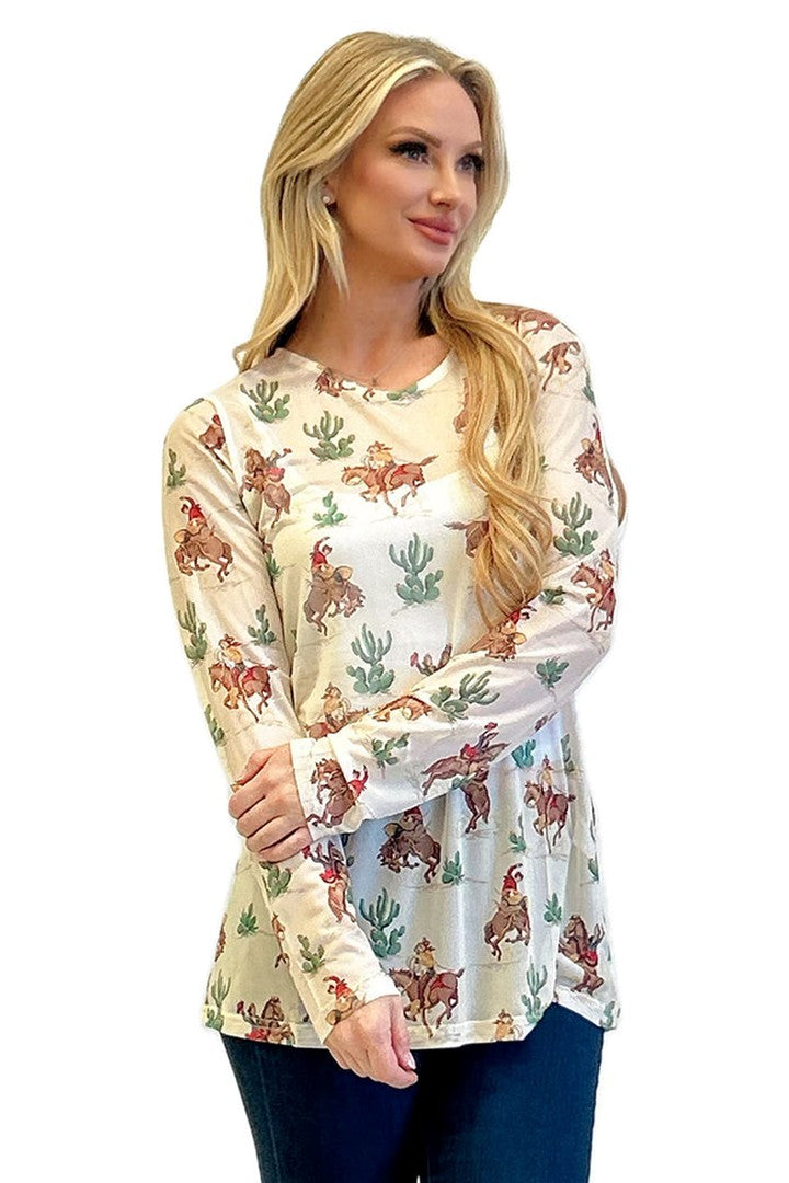 Fashion Express Beige Western Rodeo Tunic Top