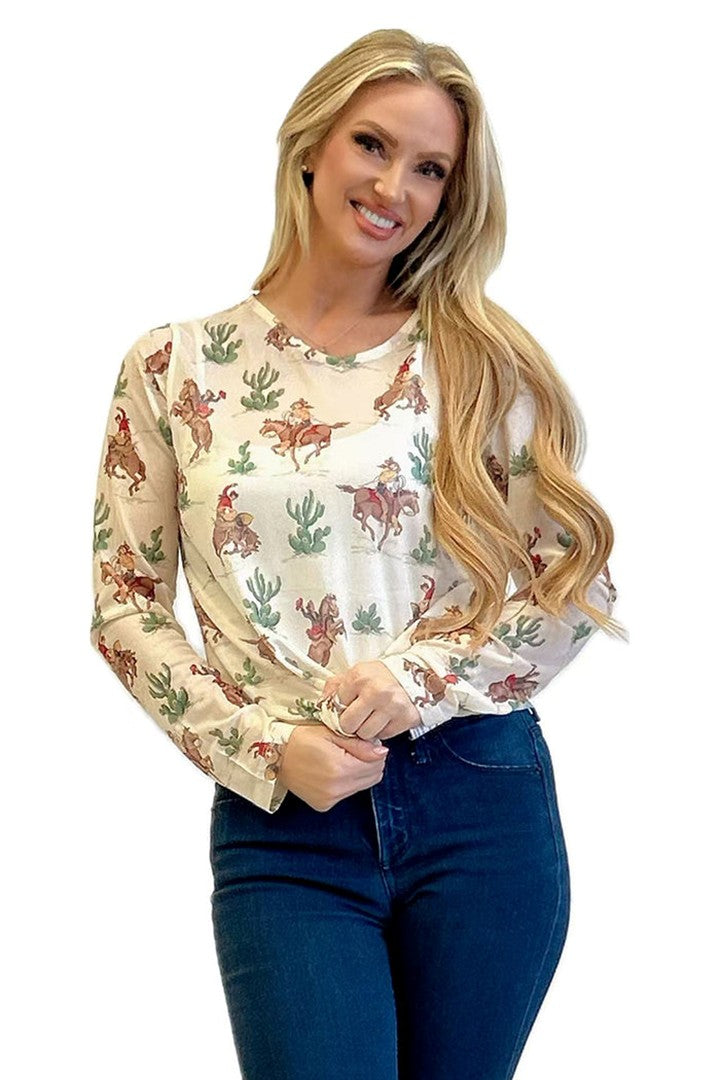 Fashion Express Beige Western Rodeo Tunic Top